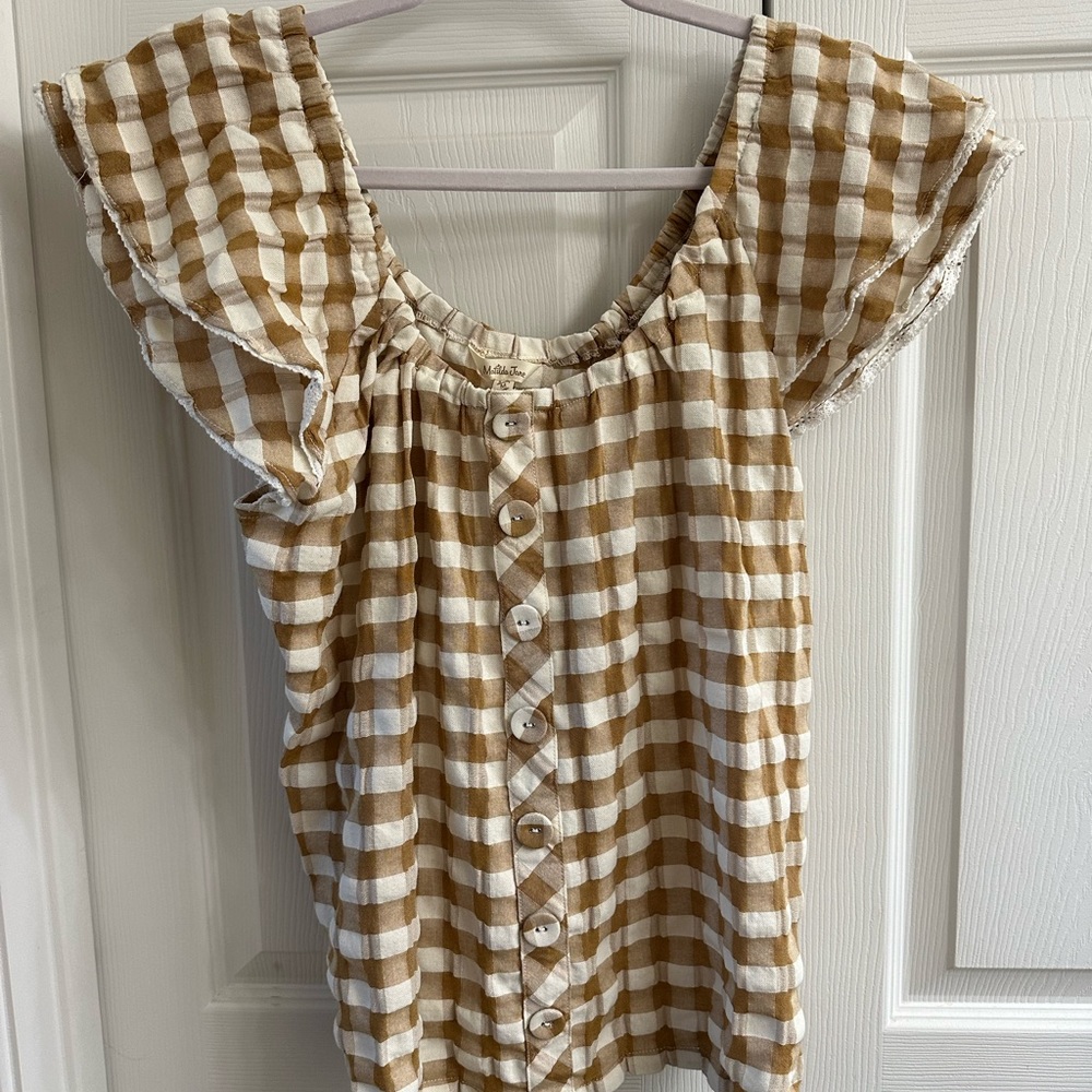 Matilda Jane Annabelle Off-Shoulder Plaid Gingham Blouse Top